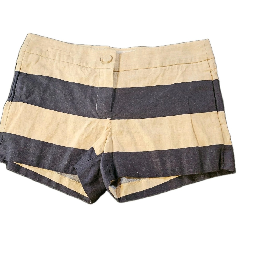 J.CREW Linen/Cotton Womens Shorts SZ 4 Cream/Navy Striped Nautical Style(15016)